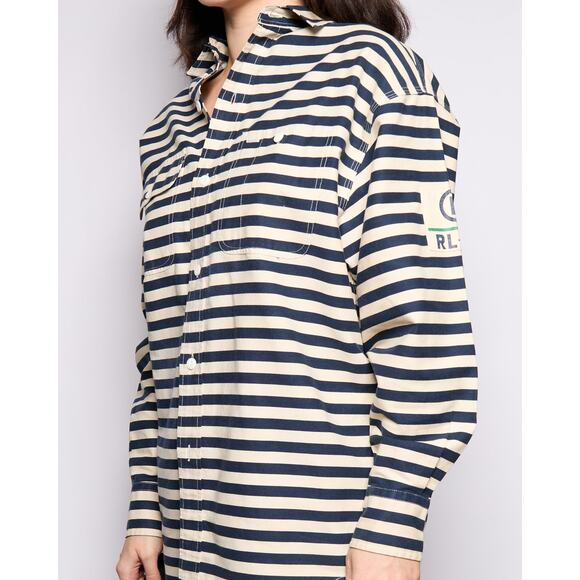 Ralph Lauren Cream Navy Striped Button Up - Picture 3 of 5